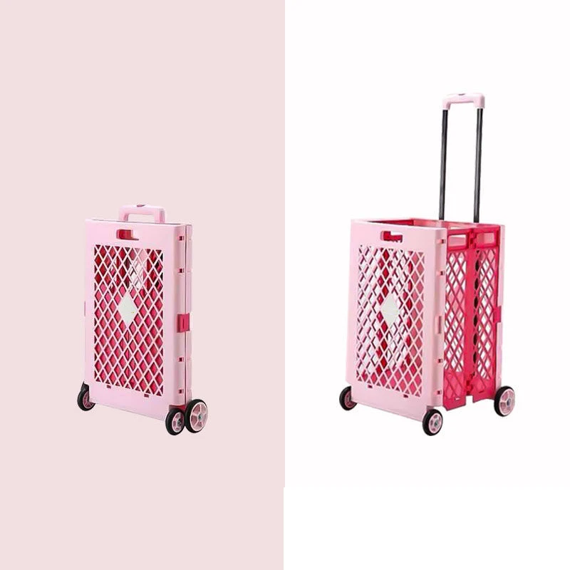 65L Folding Trolley Portable Lightweight Cart with 4 Wheels and Telescopic Aluminum Alloy Rod Capacity for Outdoor Super Market