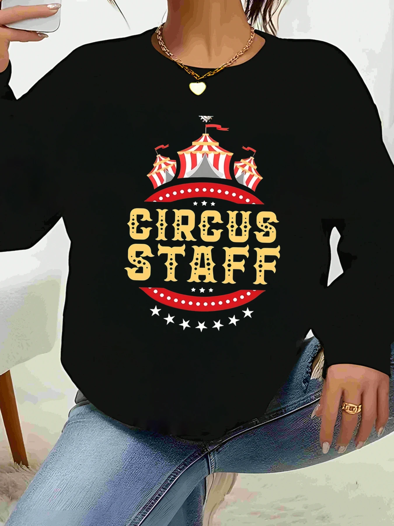 

Цирковая палатка с принтом, толстовка с текстом циркового персонала, костюм на Хэллоуин, праздничная одежда, женский повседневный топ