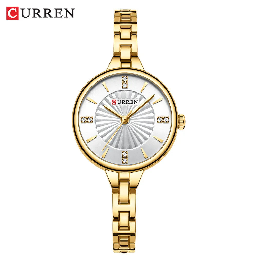 CURREN 9097 Women\'s Quartz Watch Fashion Elegant Leisure Gold Silvery Analog Display Stainless Steel Strap Wristwatch for Ladies