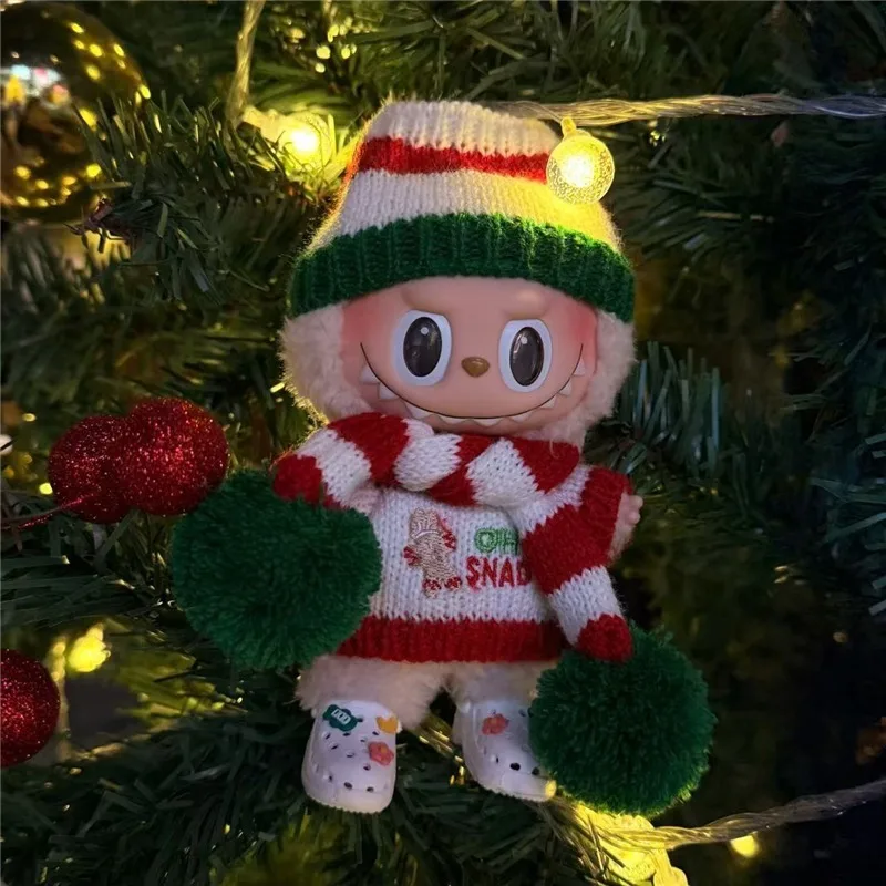 15 17cm For Labubu Doll Christmas Decorations Outfit Clothes Gingerbread Sweater Kawaii Festival knitting Clothing Accessories