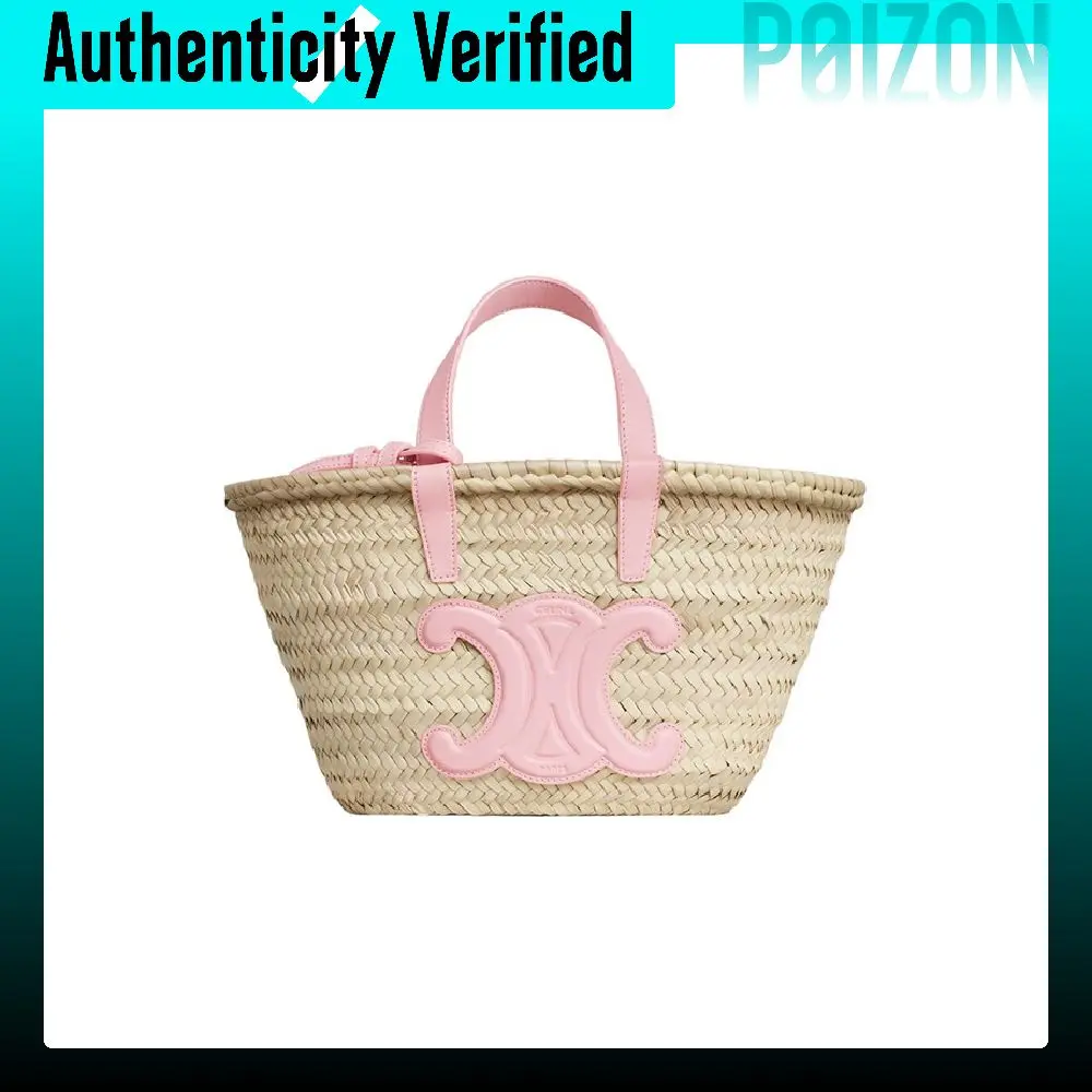 CELINE Teen Triomphe Palm Leaf With Cow Leather Basket Handbag Regular Women's Pink/Natural 113832CGG-24PI