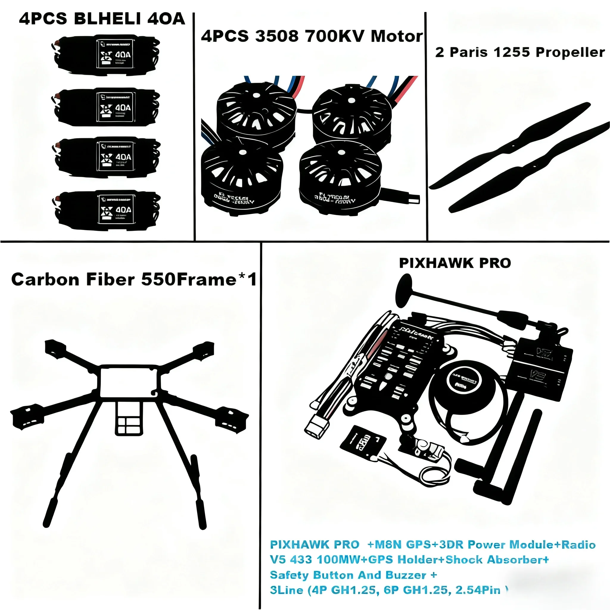 

FPV 550 Hexa Frame PIXHAWK PRO M8N M9N M10Control Carbon Ardupilot Радио Телеметрия Квадрокоптер BLHELI 40A 3508 700KV Мотор ESC