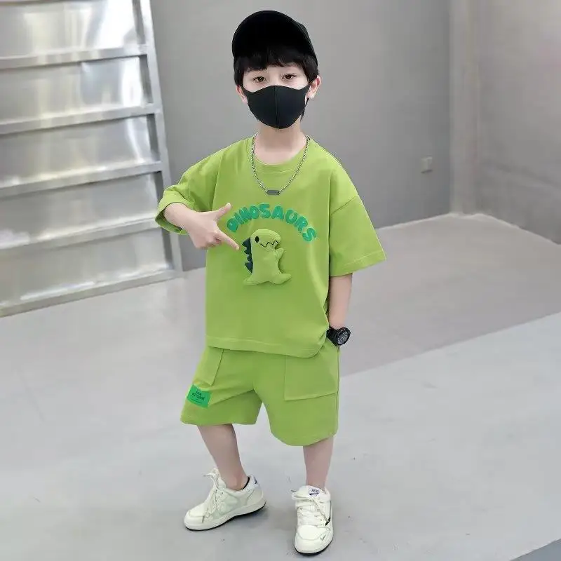 

Children Clothes Set Kid Dinosaur Doll Short Sleeve Tshirt and Shorts Suit Children Fashion Top Bottom 2Pcs Outfits Tracksuits