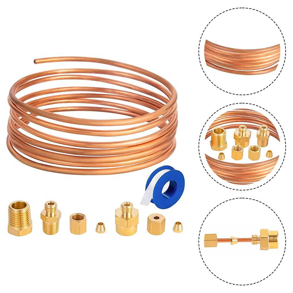 1 Set 72'' Oil Pressure Gauge Tube Kit Copper Tube And Threaded Parts Kit 1/4x1/8NPT Cars Trucks Hardware Accessories