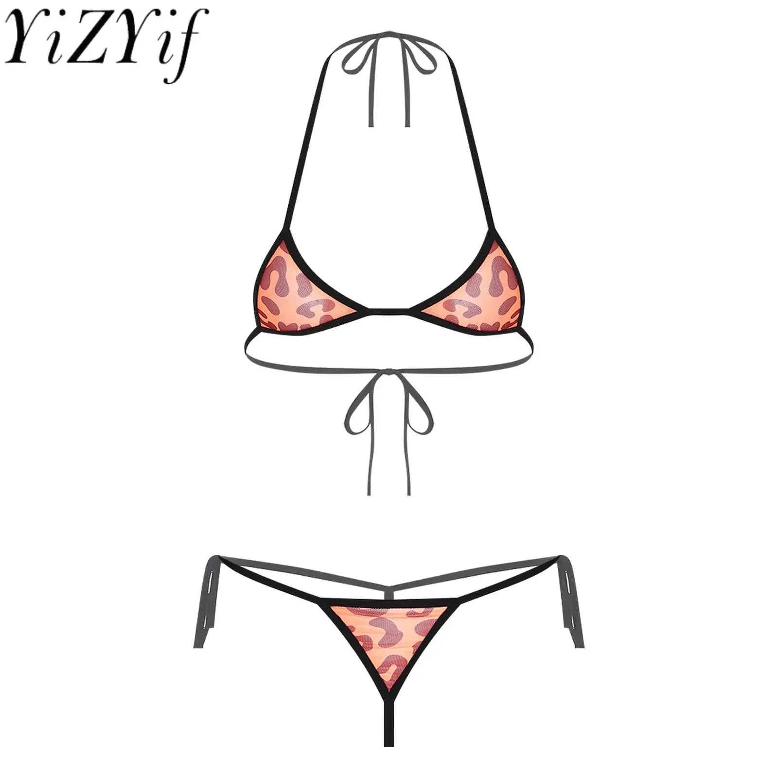 

Женское сексуальное микро-бикини, нижнее белье с принтом, прозрачная сетка, бюстгальтер на шнуровке, топ и стринги с Т-образной спинкой, купальник, ночная рубашка для свиданий, ночное белье