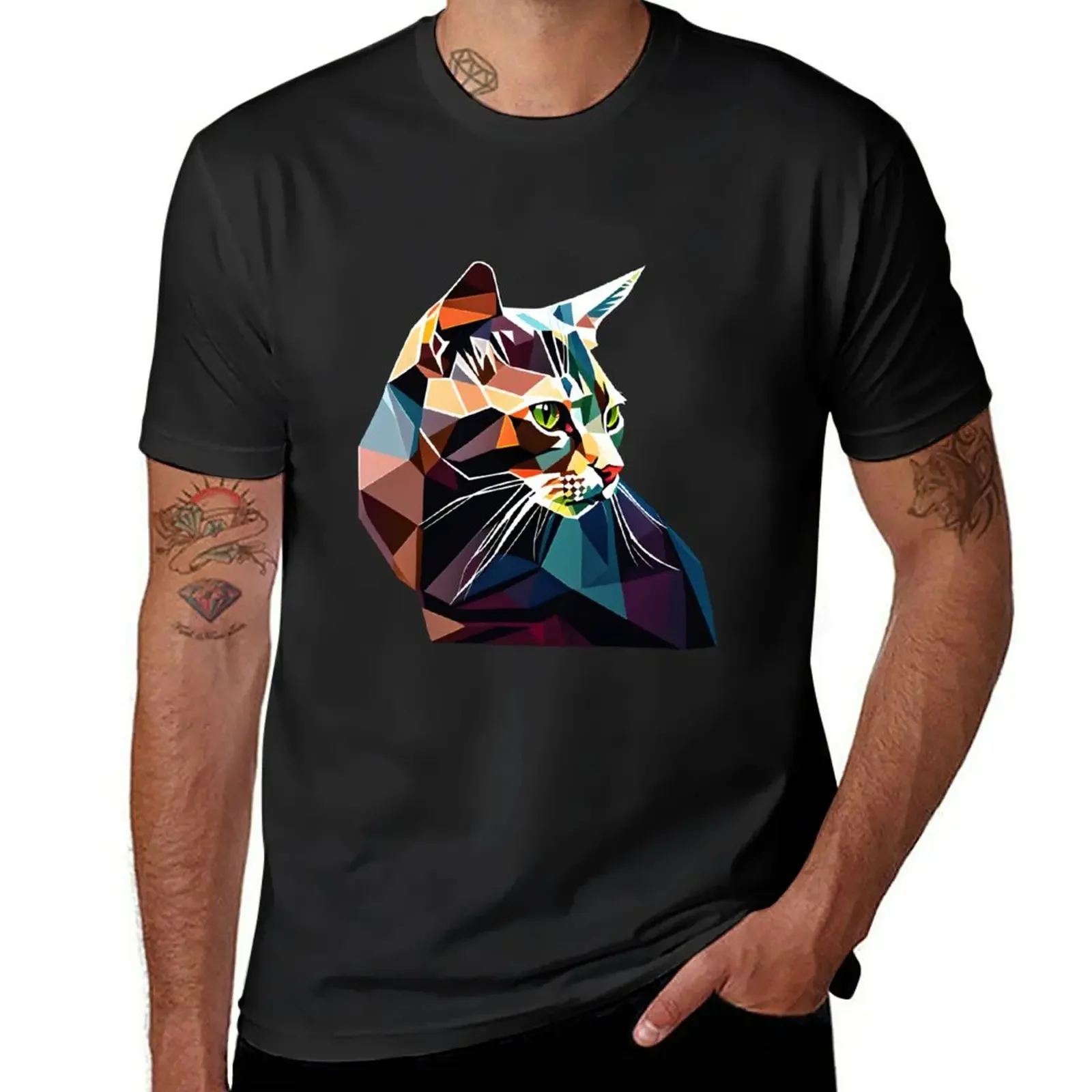 New Urban Polygonal Cat T-Shirt summer tops man clothes graphic t shirts t shirts men