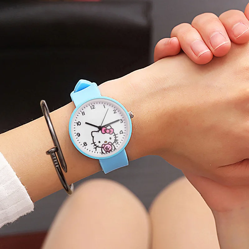 Cartoon Sanrio Hello Kitty Quartz Watches Cute Girl Luminous Waterproof Electronic Pointer Watch Anime Student Gift