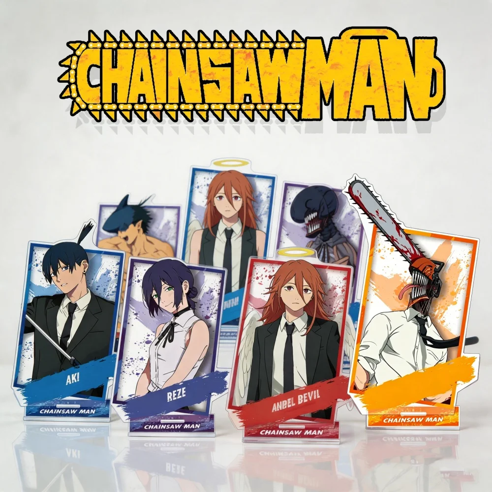 Pochita Chainsaw Man 2026 New Full Set Acrylic Stand Keychain Denji Aki Angel Devil Reze Suit Style Photo Frame Merch