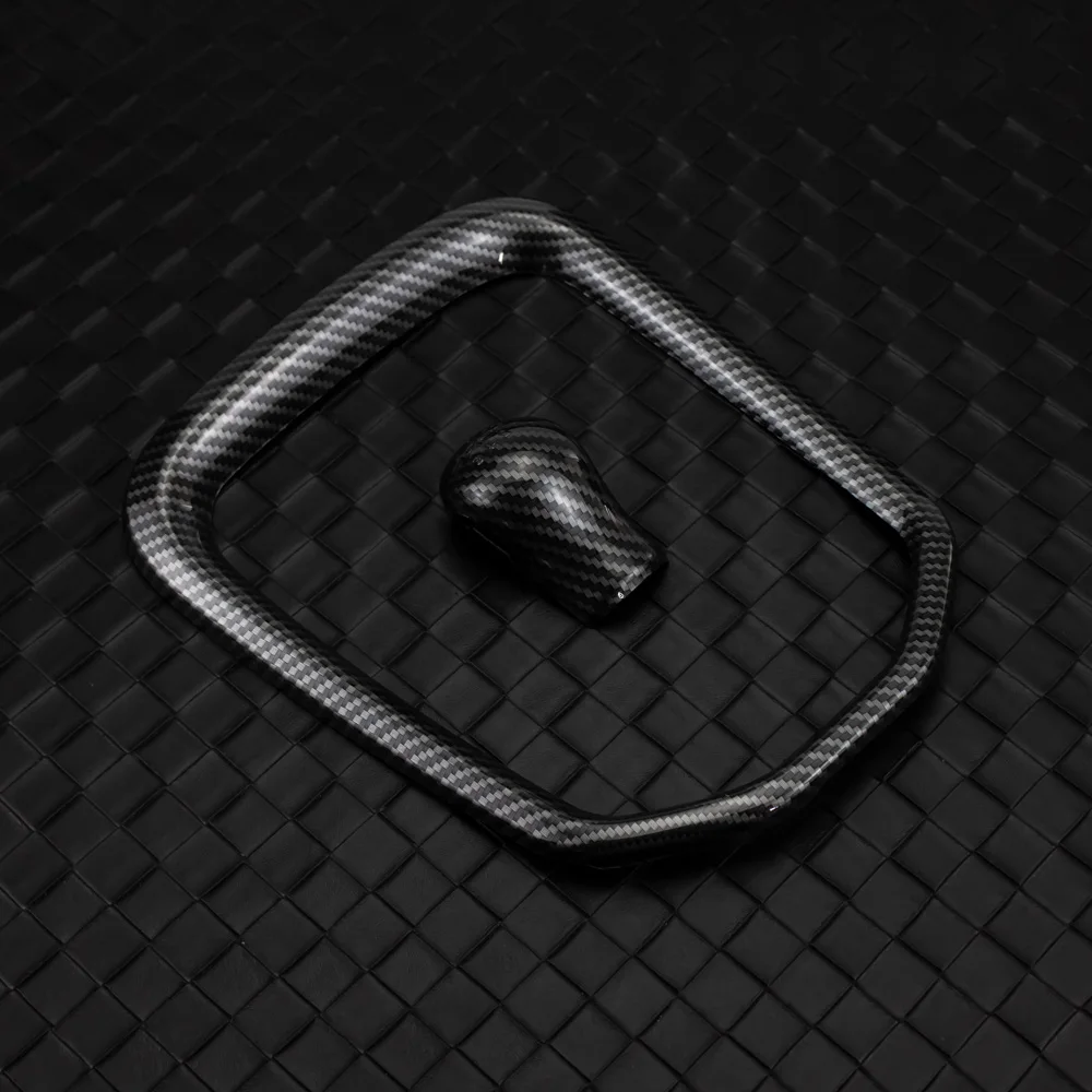 2pcs Manual Gear Shift Frame Knob Cover Carbon Fiber Color Bamboo Grain for Toyota Hilux Revo Conquest 2015 -2021