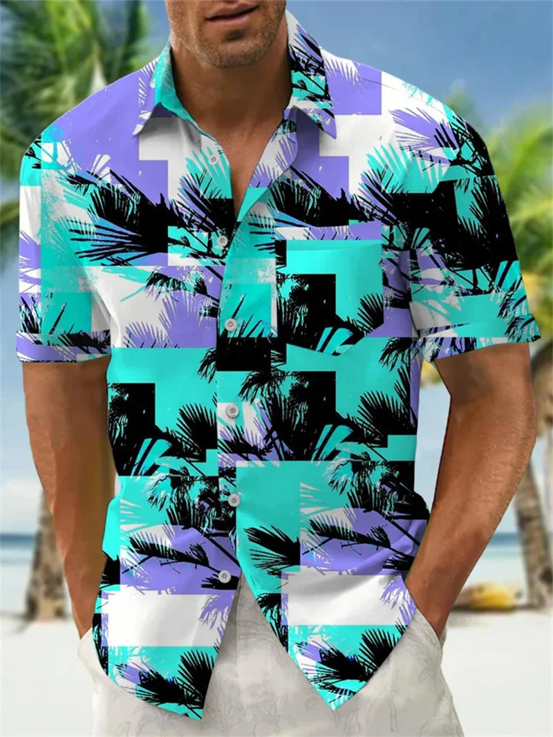 

2025 men's short sleeved shirt solid color shirt summer casual vacation Hawaiian shirt comfortable top