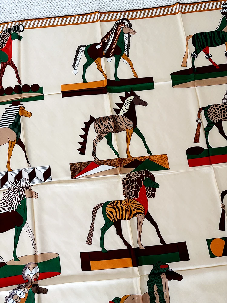 

Horse Scarfs Large Silk Scarf Luxury Square Shawls Women Big Bandanas Hair Neck Accessories Valentine's Day Foulard Femme 135CM