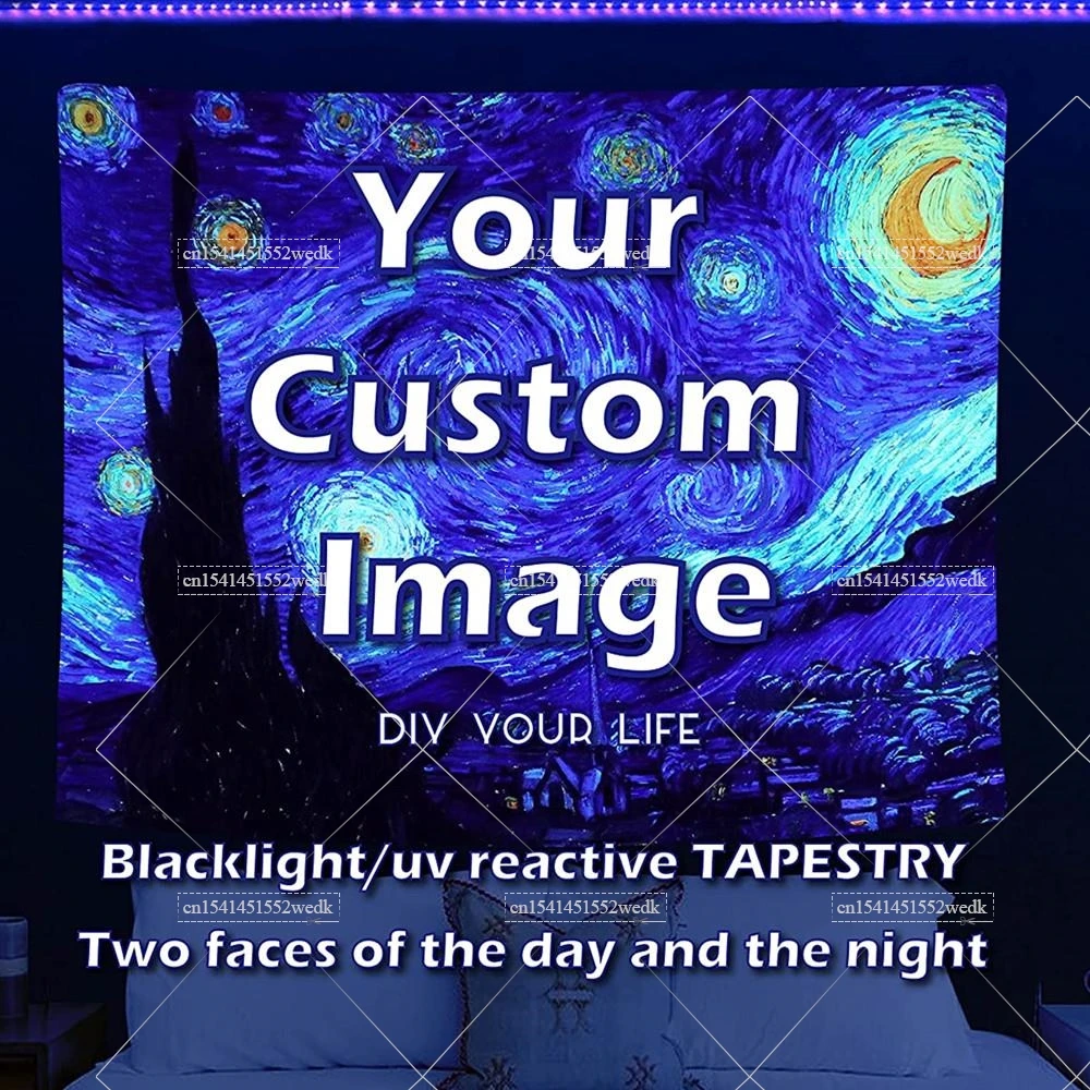 Tapiz de luz negra personalizado, tapiz reactivo UV para colgar en la pared, tapiz personalizado de luz negra, decoración de habitación, telones de fondo de neón estéticos