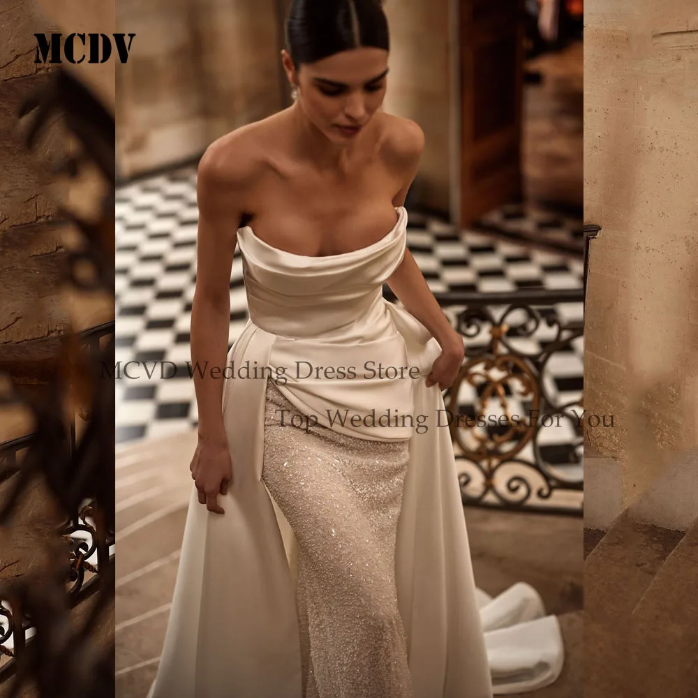 MCDV vestidos de novia plisados de sirena sin tirantes mangas desmontables vestidos de fiesta de novia elegantes vestidos de novia 2025 personalizados