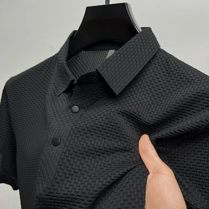 

Брендовая одежда, новая летняя мужская футболка с коротким рукавом, шелковая ледяная крутая и дышащая повседневная деловая рубашка-поло, впитывающий пот топ