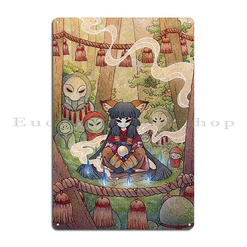 Circle Teakitsune Fox Yokai Metal Sign Party Club Poster Printed Cave Tin Sign Poster