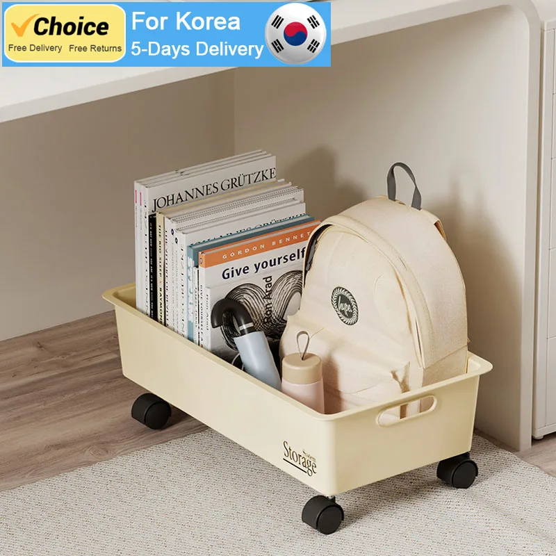 

1 Layer Trolley Undertable Storage Box with Wheels Pulley Pot Books Shelf Sundries Storage Rack Desktop Organizer Save Space