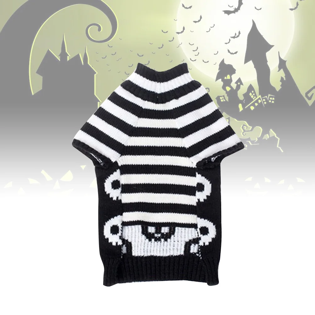 

Halloween Pet Sweater Skull Stripe Warm Autumn Winter Dog Clothes Size L Puppy Clothing Pet Sweater Warm Dog Clothes