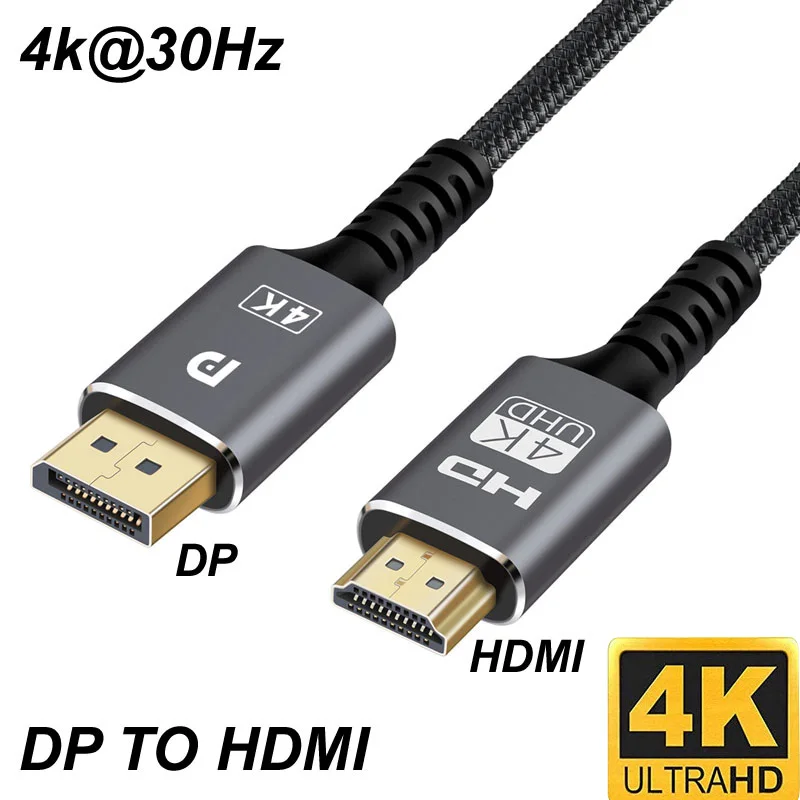 1.5m/2M/3m 6.5ft 4K@30Hz DisplayPort DP Laptop PC Computer To Monitor HDTV TV Projector HDMI Compatible Display Port Video Audio