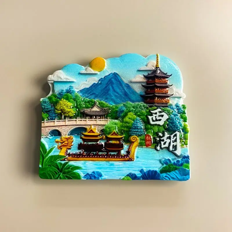 

China Hangzhou West Lake 3D Resin Fridge Magnet - Lake, Boat & Pagoda Cute Home Decor Items Refrigerator Magnets Imanes