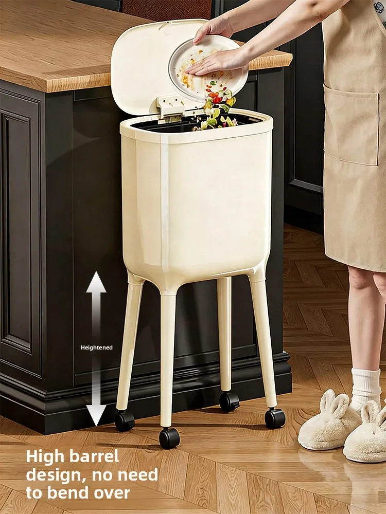 Kitchen Trash Can Large Capacity with Lid No Need to Bend over High-legged Household Special 2026 New Model Mobile Home Use