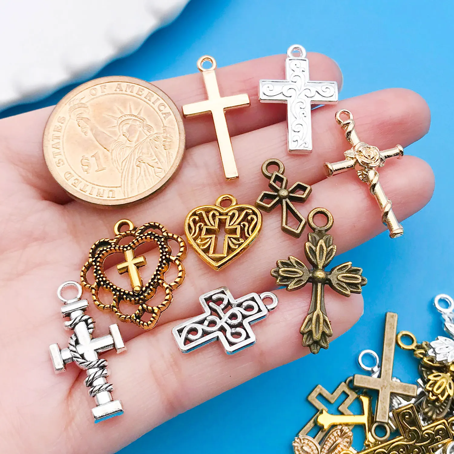 20/100 pieces mixed zinc alloy cross set series, fashionable jewelry necklace making DIY craft Halloween Christmas accessories