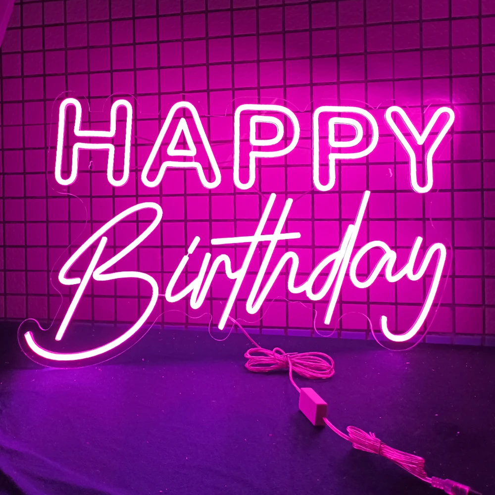 Extra Large Happy Birthday Neon RGB Color Changing Acrylic Light Sign for Birthday Party Backdrop Decor Birthday Party Favors 30