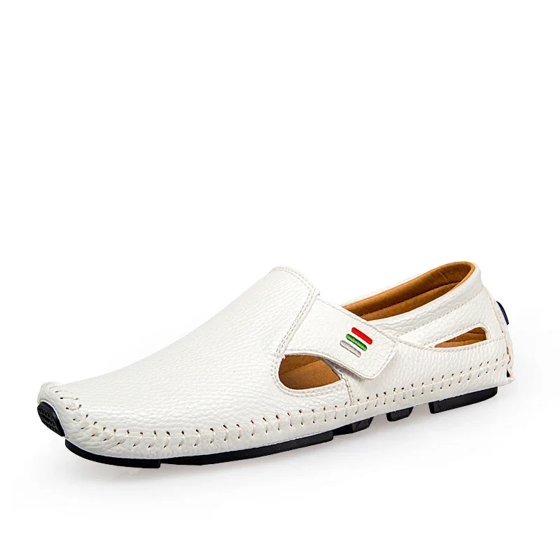 New 2023 Summer Breathable Leather Shoes Men Casual Loafers Brand Design Handmade Men Flats Soft Leather Moccasins Boat Shoes