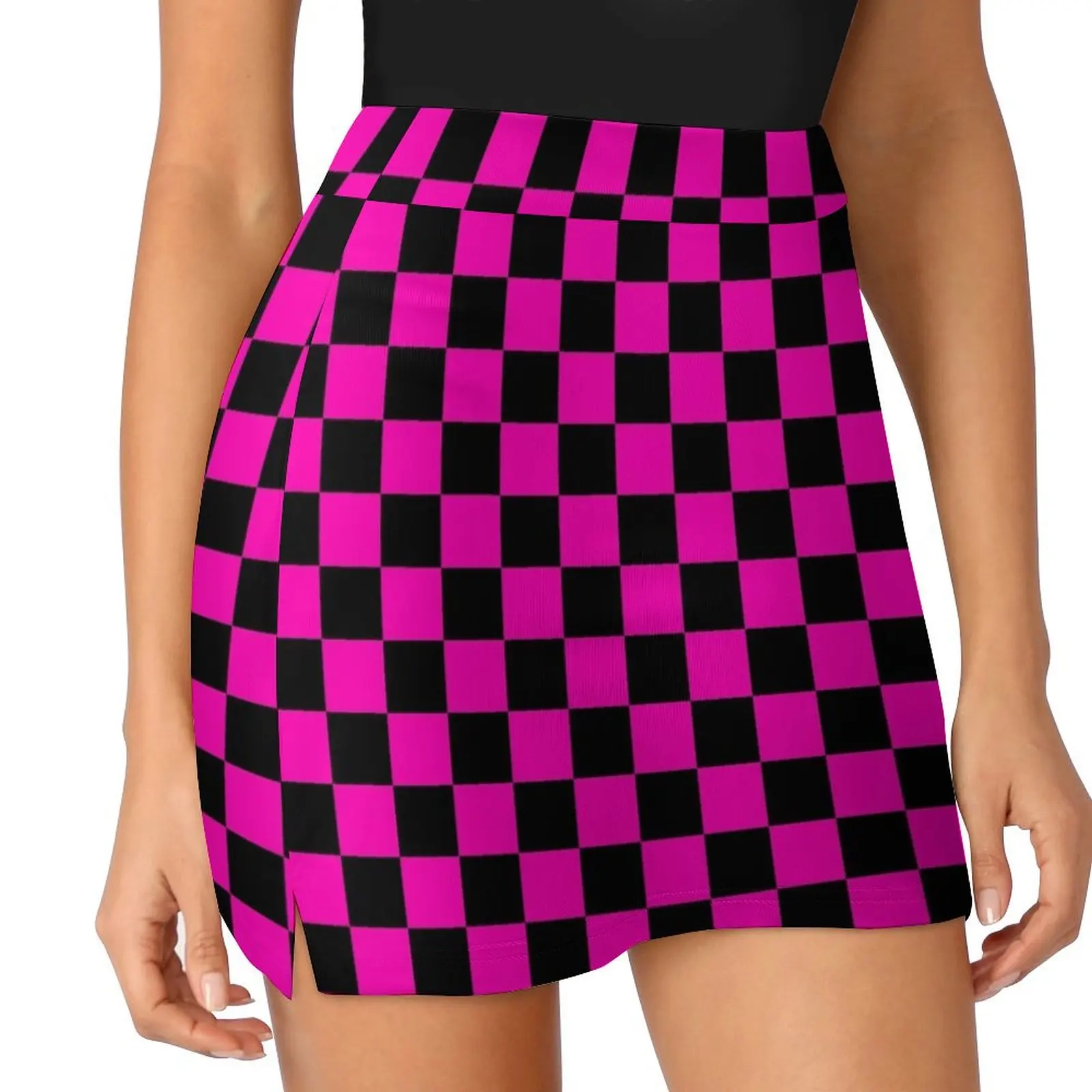 Large Hot Neon Pink and Black Racing Car Check Mini Skirt Clothes for summer Summer dress