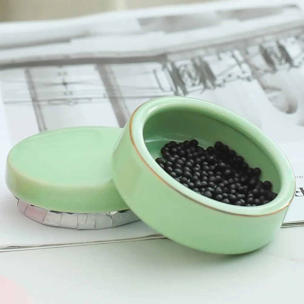 

2Pcs Mini Tea Canister Ceramic Balm Jar Portable Container Airtight Powder Holder for Lip Balm Cream Face Powder