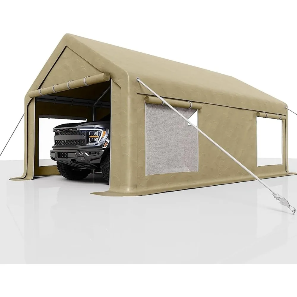 

12 x 20FT Heavy Duty Carport with Roll-Up Windows, Portable Garage with Removable Sidewalls & Doors, Portable Car Tent Garage wi