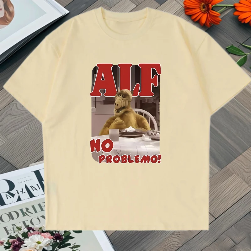 2025 Popular Summer ALF NO PROBLEMO Graphic Printed T-shirt Men Women Short Sleeve Tee shirt O-Neck Casual Loose Pure Cotton Top