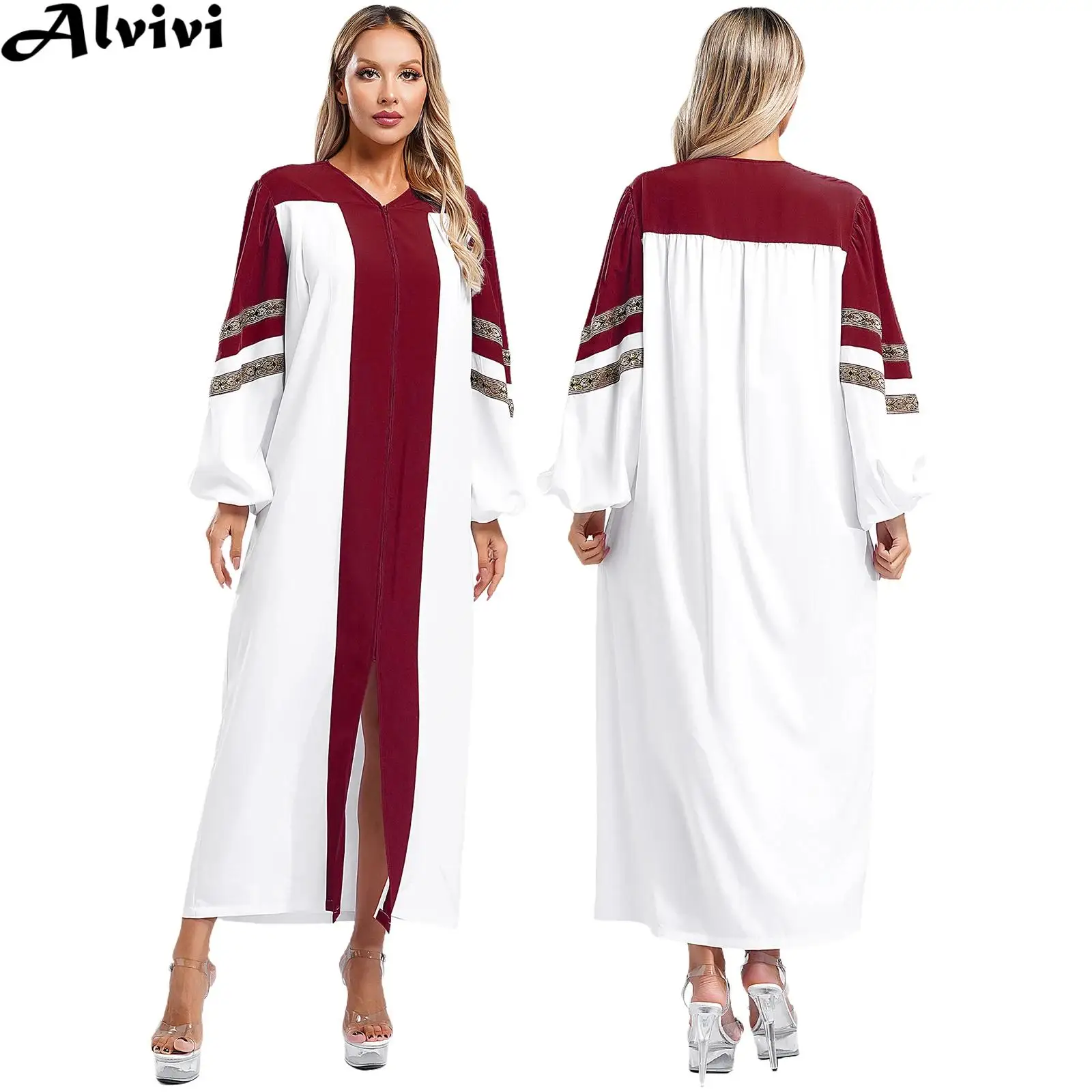 Women Men Church Choir Robe Catholic Clergy Pastor Costume Long Sleeve Zipper Gown for Halloween Party Christian Priest Cosplay