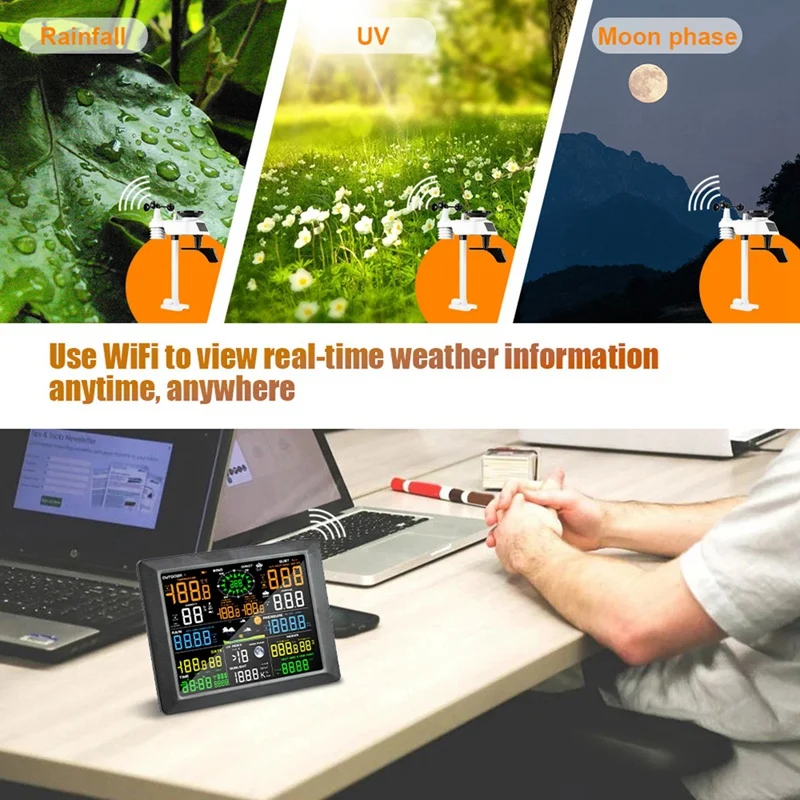 1Set Internet Draadloos Met Buitensensor Regenmeter Smart Life Weather Plastic EU-stekker