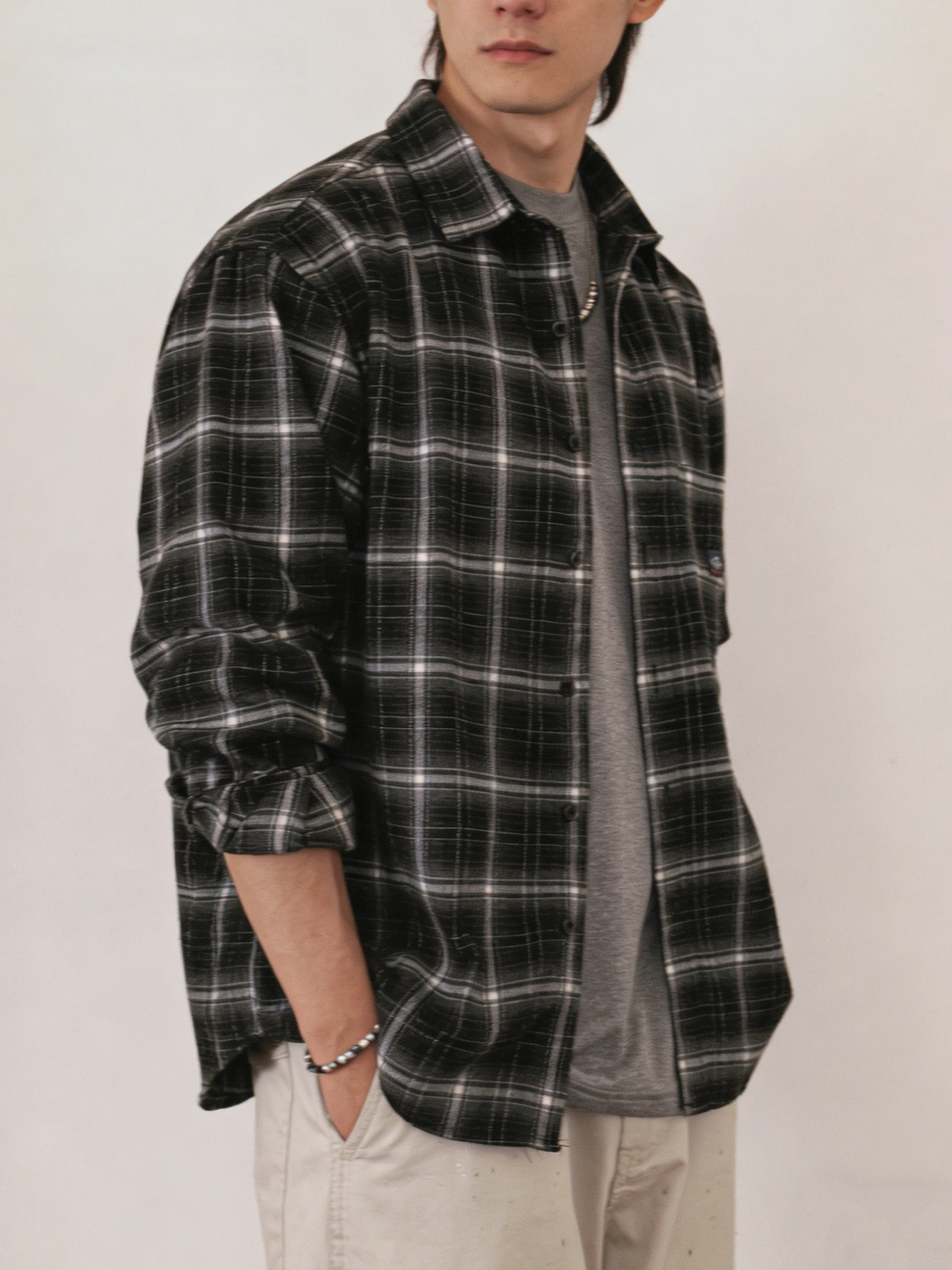 American Vintage Flannel Brushed Plaid Shirt Mens Loose Fit Long Sleeve Casual Spring Fall Classic Premium Coat Fashion Tops