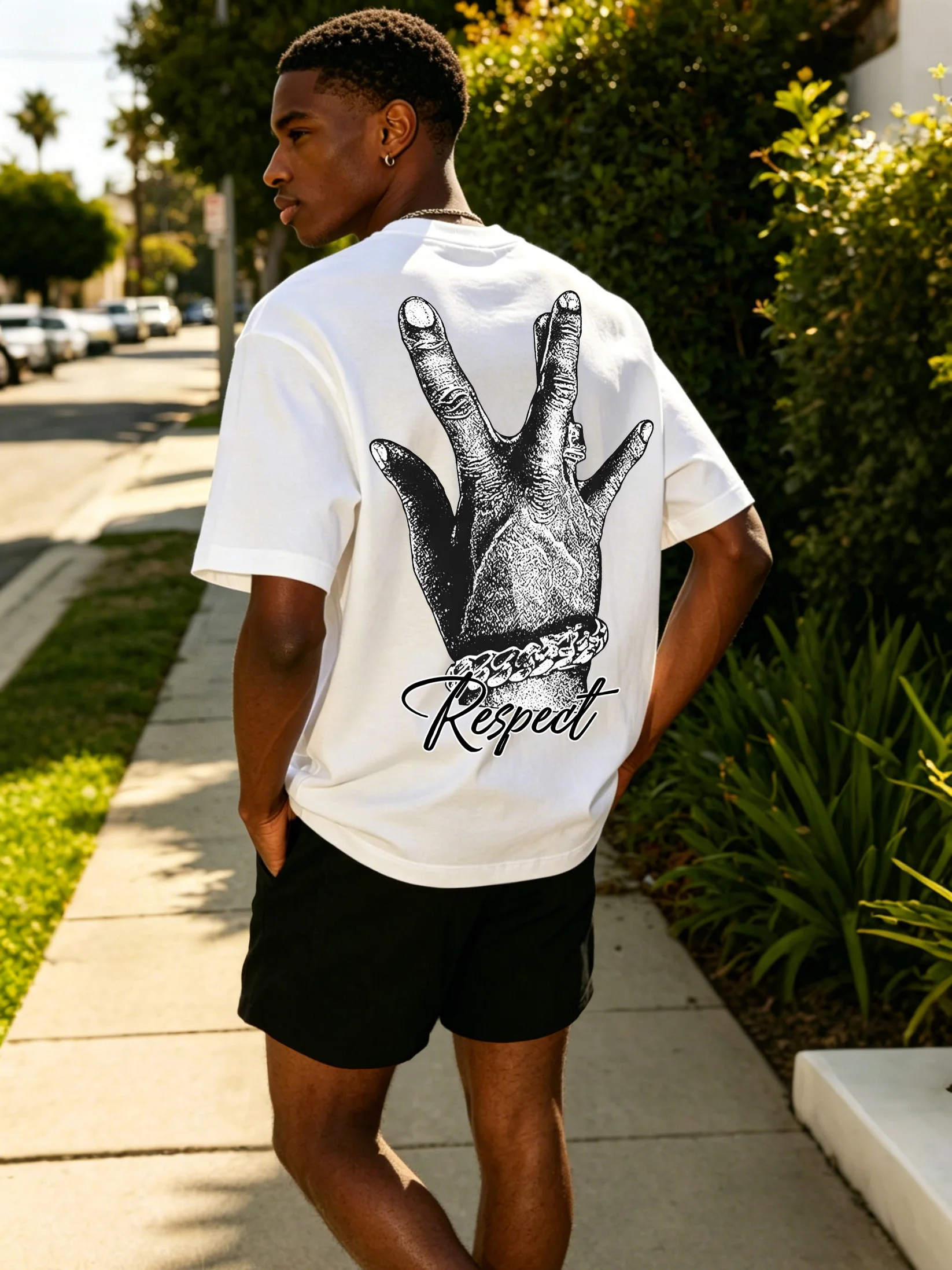 

American Street Respect Hand Print Matching Set, Ideal for Commute, Running, Vacation, Beach, Unisex Couple Outfit