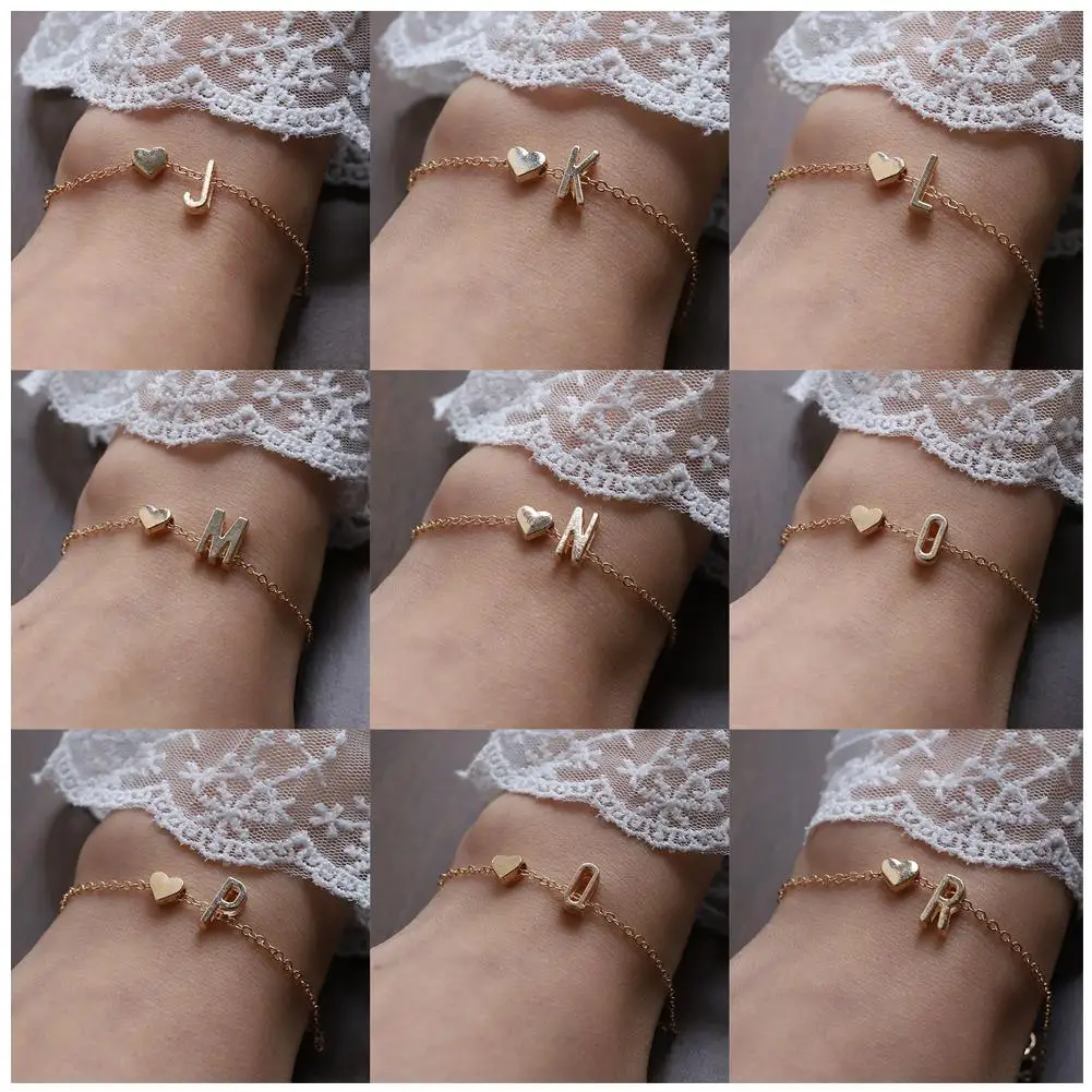 26 Letters Bracelet Alphabet Bracelet For Women Men Lovers DIY Personalized Name Alloy Heart-shaped Bracelet Jewelry Accessories