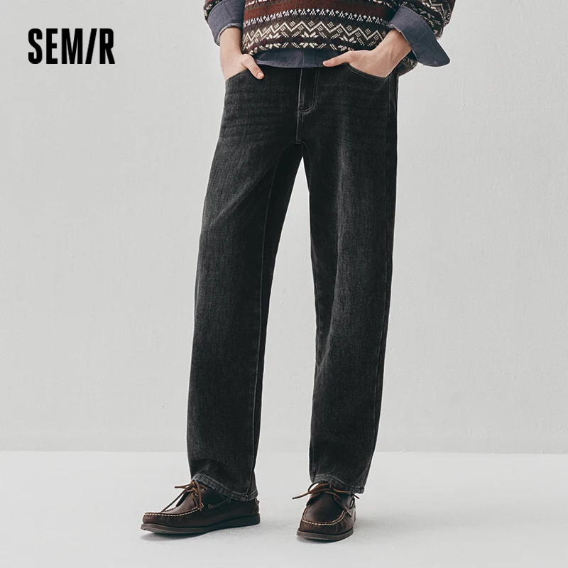 Semir Men Denim Jeans Fleece Lined Straight Leg Vintage Style 2026 New Winter Daily Wear Urban Casual Style Everyday Wardrobe