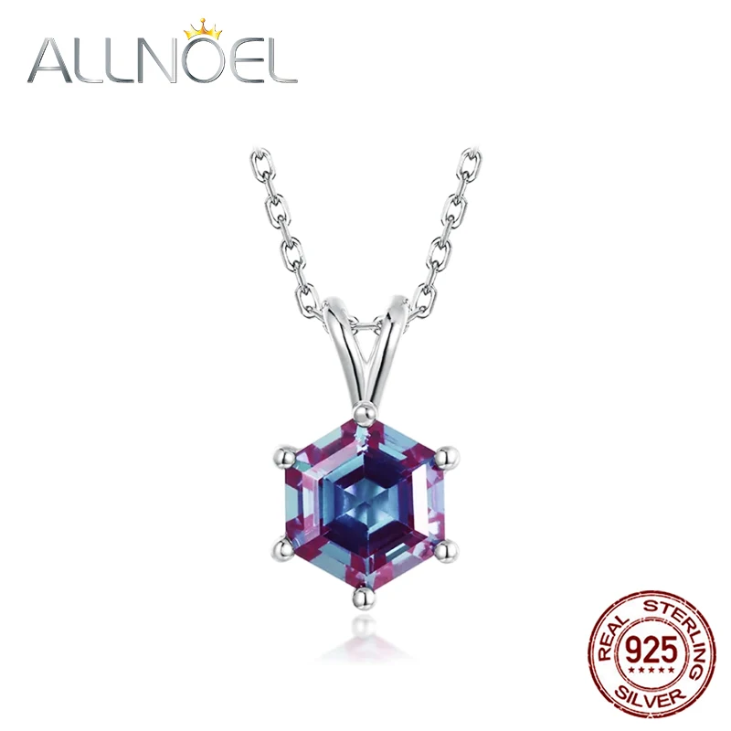 

ALLNOEL Hexagon 2CT Alexandrite 7*7mm 925 Silver Pendant Necklace For Woman Engagement Gift June Birthstone Wholesale Jewelry