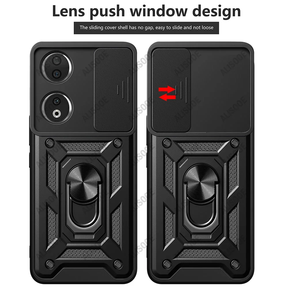 Slide Camera Lens Funda for Honor X7B CLK-LX1, CLK-LX2, CLK-LX3 Case Armor Ring Stand Protect Cover for Huawei Honor X7B Capa