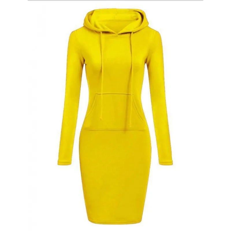 Fashion and leisure tri color hooded straight leg sweatshirt with pockets and long sleeved dress