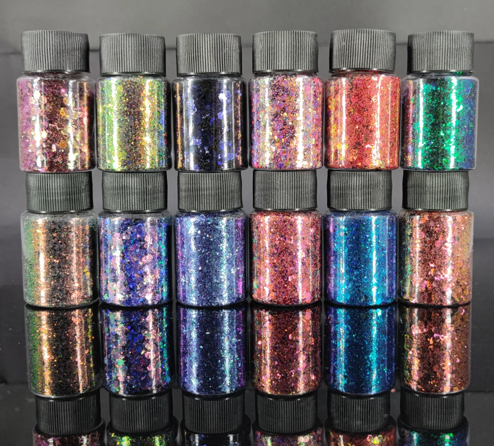 30ml camaleão hexágono prego glitter flocos chunky holográfica mix tamanho camaleão brilho brilhante manicure unhas lantejoulas acessórios