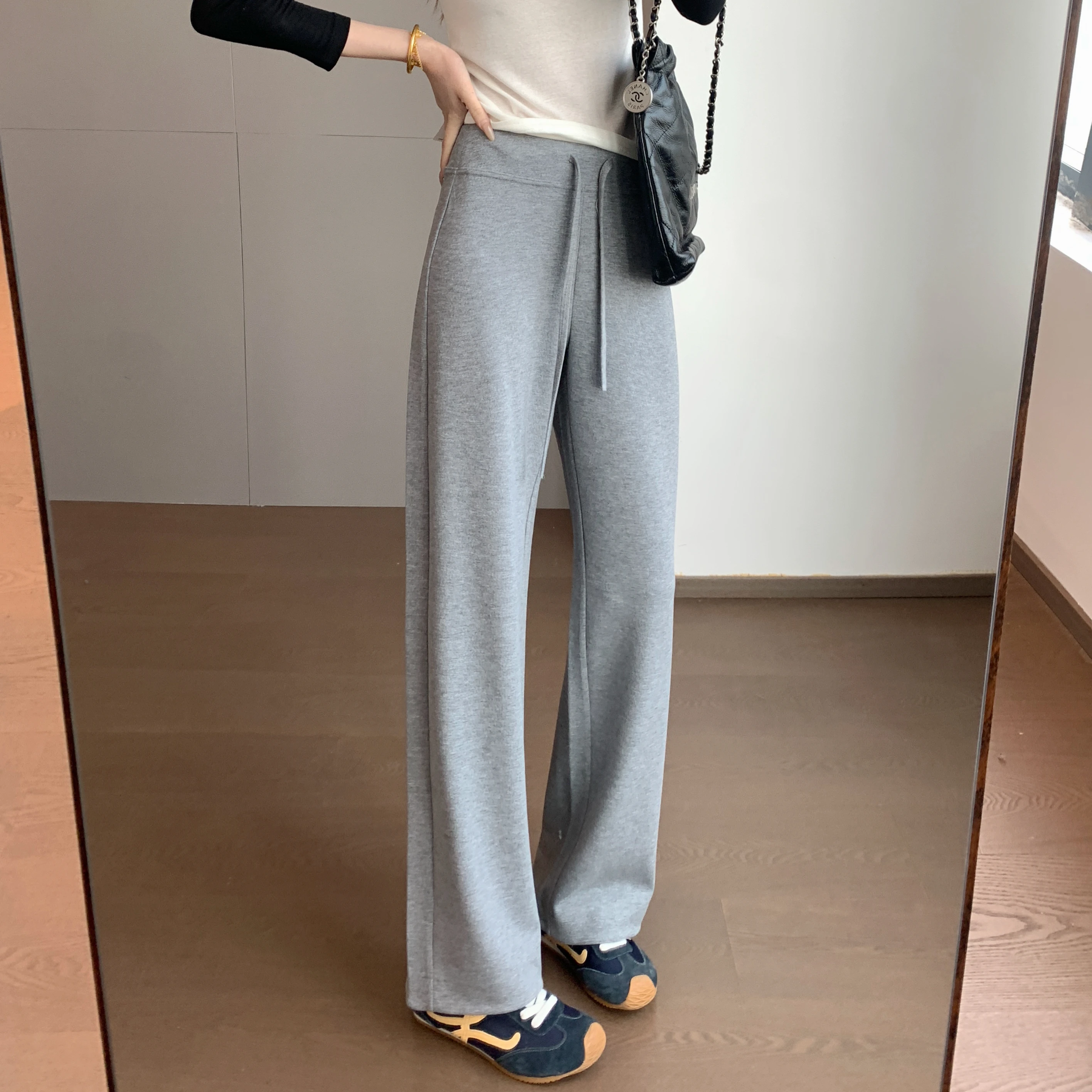 

Брюки TheWow из ацетатной шерсти, вязаные, широкие, прямого кроя, струящиеся, хорошо сидят, повседневные, с высокой талией, на резинке, с естественной линией талии, весенние