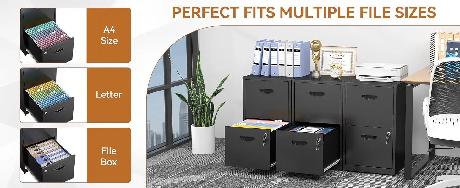 2 DRAWER METAL FILE CABINET WITH LOCK