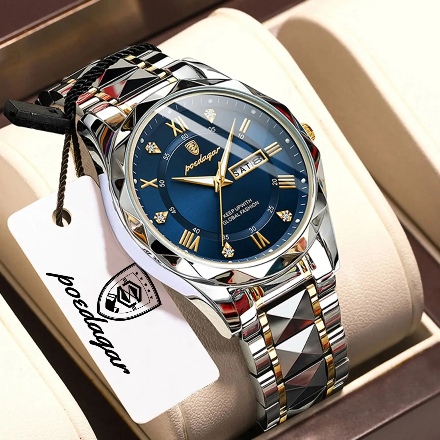 POEDAGAR Business Luxury Men's Quartz Watches Waterproof Luminous Stainless Steel Man Wristwatch Date Week Sport Men Watch Reloj