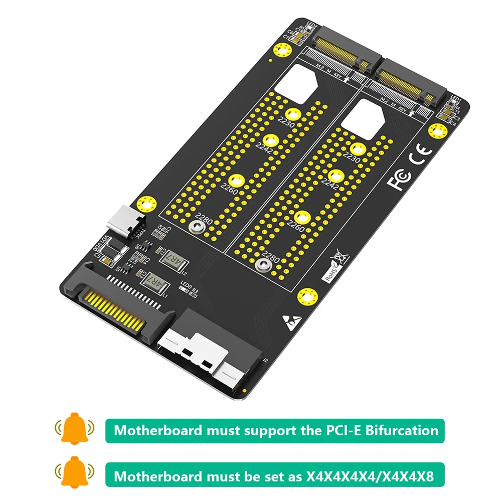 Dual 2X M.2 NVME SSD to SFF-8654 8X Adapter (PCIe Bifurcation Motherboard is Required)