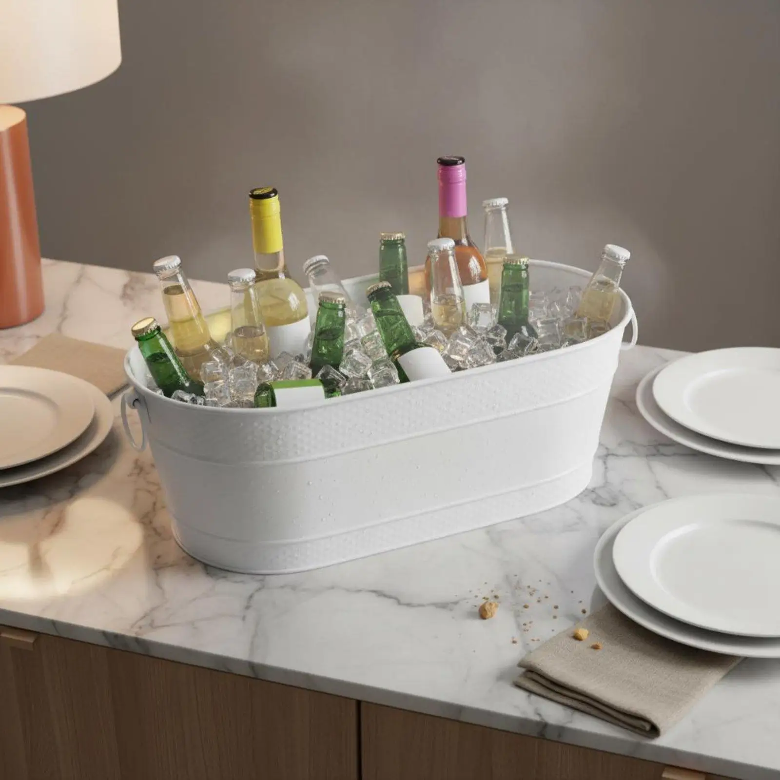 Beverage Cooler Galvanized Wine Chilling Bucket Oval Ice Holder for Bottle Bucket Cocktails Bars and Festive Occasions