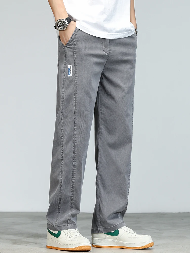 

Мужские повседневные брюки свободного кроя, летние, модные, брендовые, класса люкс, тонкие, дышащие, из ледяного шелка, с охлаждающим эффектом, длинные, прямые штаны