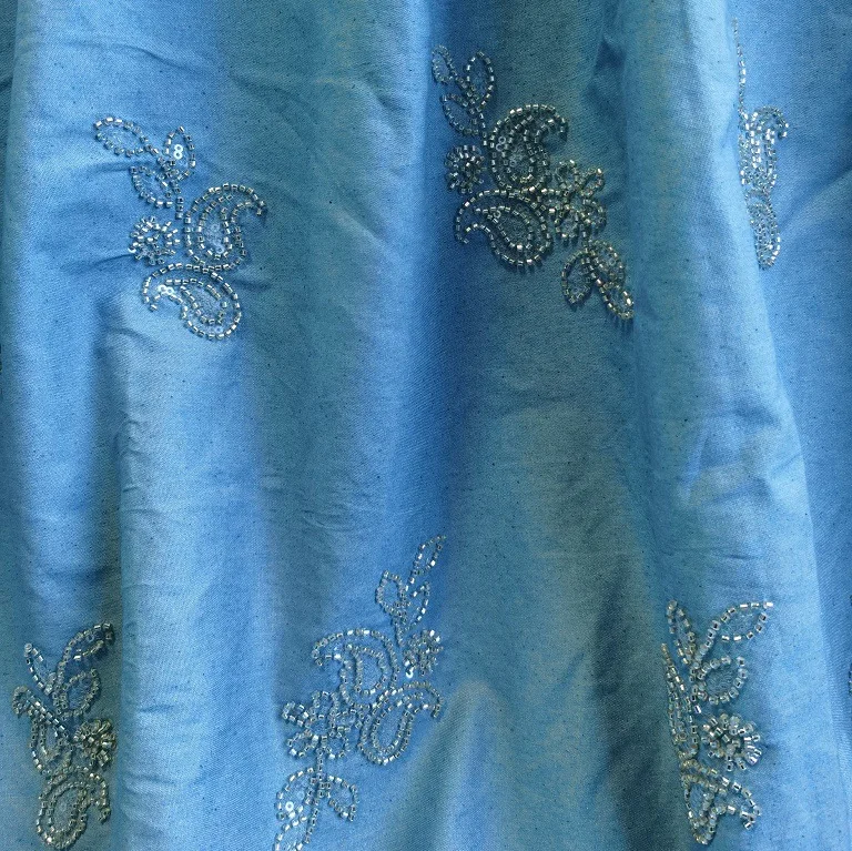

High-end cotton denim fabric with bead and sequin embroidery for DIY clothing accessories sewing materials designer fabrics