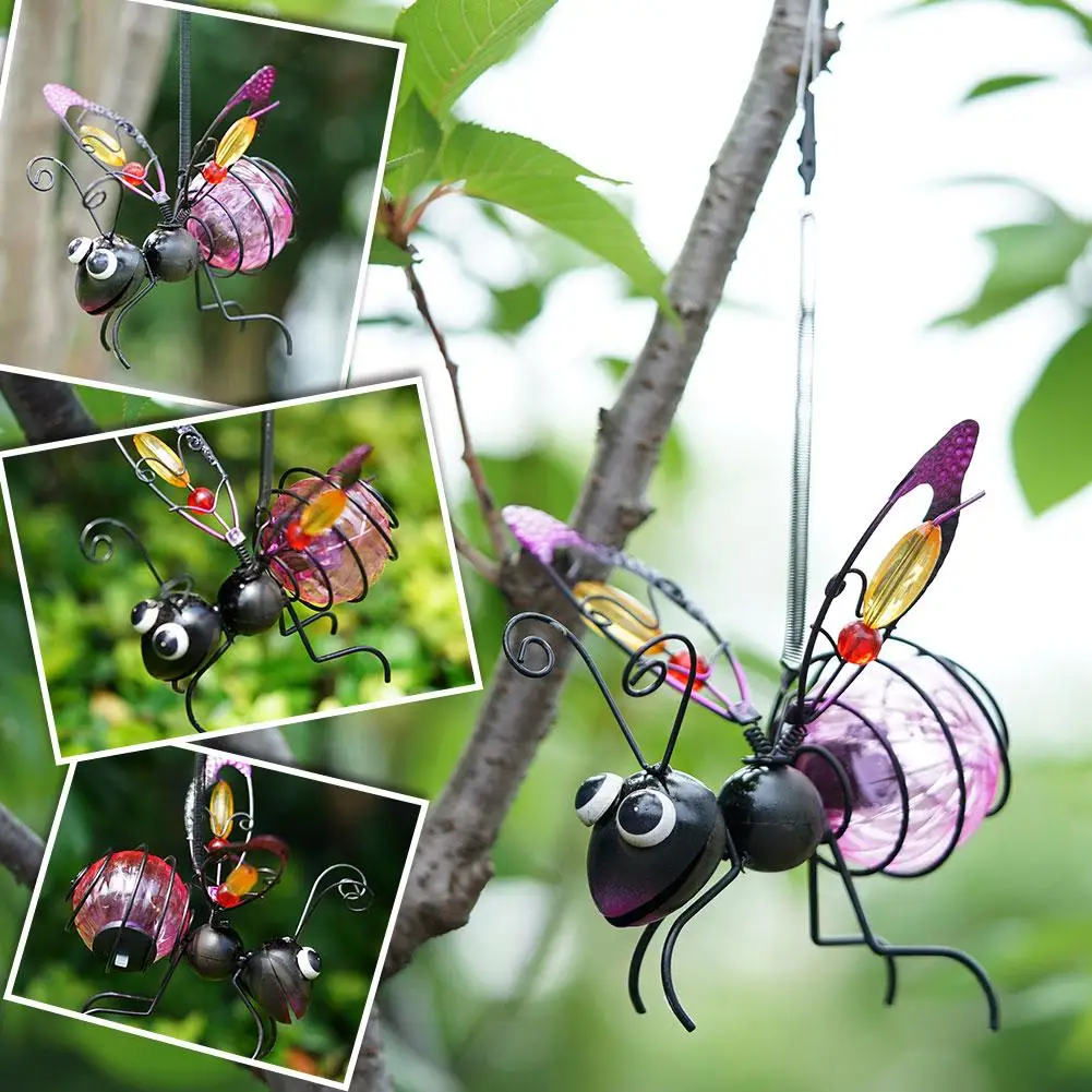 Iron Insect Statue With LED Fairy Light Outdoor Tree Waterproof Hanging Ornament Or Fence Yard Courtyard Garden Art Decor