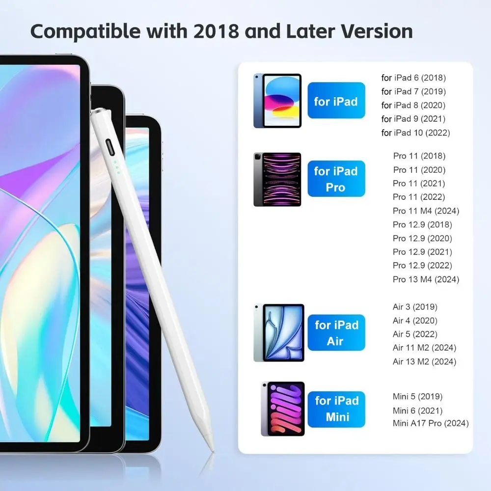 充電式スタイラスペン携帯電話パームリジェクションスクリーンペンシル傾斜感度バッテリーインジケーターiPad mini Air Pro用